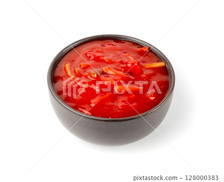 Tomato sauce with vegetables isolated, red sweet and sour pasta marinara sauce, mexican dip smear Tomato sauce with vegetables isolated, red sweet and sour pasta marinara sauce, mexican dip smear 128000383