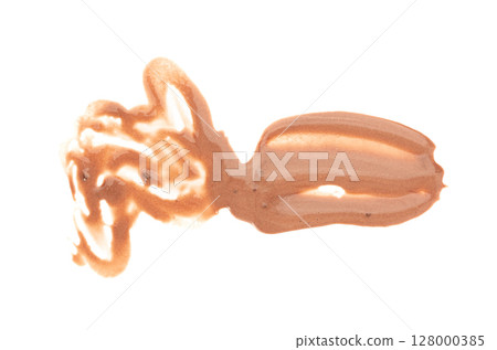 Melted chocolate ice cream isolated, real melting cocoa icecream drops, chocolate ice stain Melted chocolate ice cream isolated, real melting cocoa icecream drops, chocolate ice stain 128000385