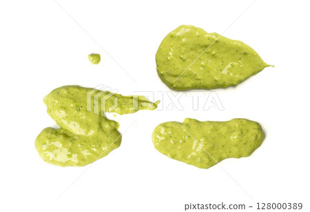 Green mojo verde sauce smear, dressing splatter drip, Canary Islands food 128000389