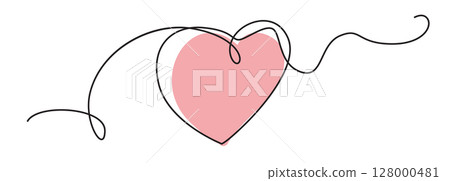 Heart one line art. Continuous linear love shape, wedding lineart icon, minimalist valentine day Heart one line art. Continuous linear love shape, wedding lineart icon, minimalist valentine day 128000481