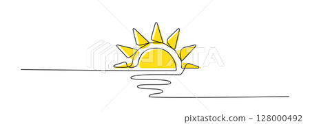 One line sun vector icon. Continuous sunshine outline, sunrise doodle, summer line illustration 128000492