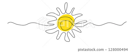 One line sun vector icon. Continuous sunshine outline, sunrise doodle, summer line illustration 128000494