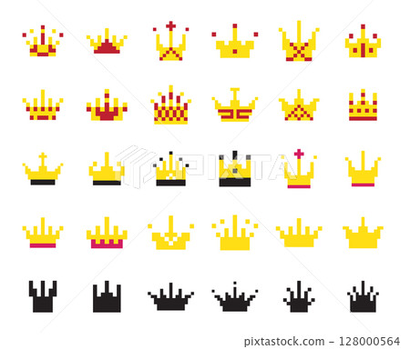 Pixel art crown, 8 bit king icon, retro style queen symbol, minimalist princess tiara mosaic 128000564
