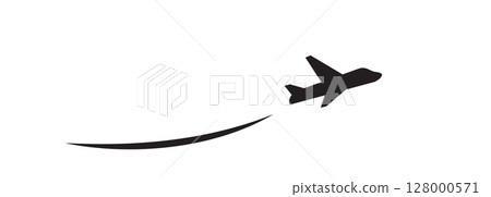 Plane departure vector icon, take off airplane silhouette. Airport simple symbol, takeoff plane 128000571