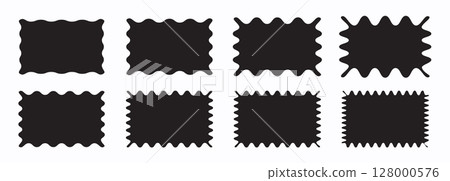 Wavy shape set, zigzag frames. Scallop borders, round zig zag edge vector stamp 128000576