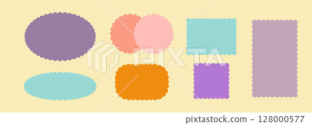 Wavy shape set, zigzag frames. Scallop borders, round zig zag edge vector stamp 128000577