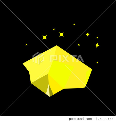 Gold nugget stone. Yellow ore in black min, pyrite game icon, chalcopyrite rock in goldmine 128000578