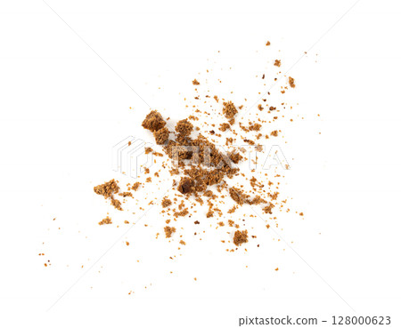 Black rye bread isolated, dark brown sliced loaf, sourdough borodinsky rugbrod square slices 128000623