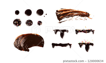 Chocolate Sauce Smear Isolated, Choco Sauce Drop, Cream Line, Melt Chocolate Drizzle Chocolate Sauce Smear Isolated, Choco Sauce Drop, Cream Line, Melt Chocolate Drizzle 128000634