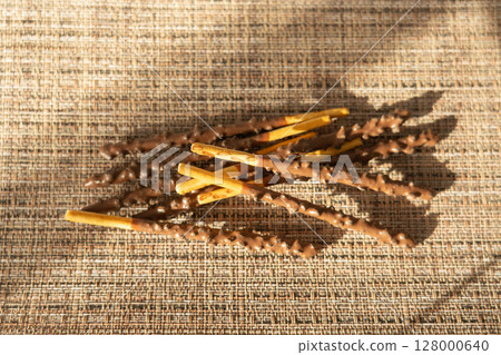 Chocolate cookie sticks, long choco pastries, japan biscuit tubes, korea cracker sticks 128000640