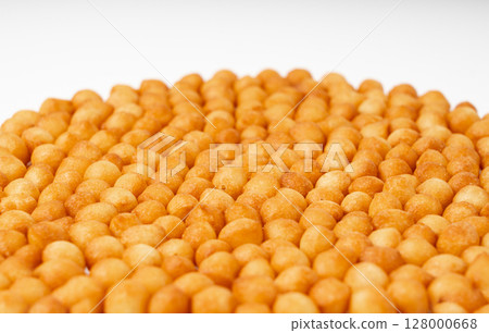 Small pastry balls, fried crispy wheat soup pearls, salad egg puffs or choux pastry 128000668