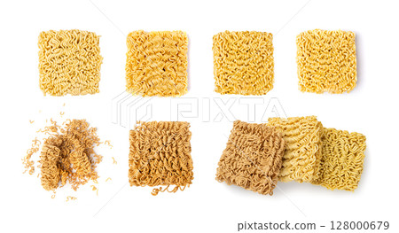 Raw Instant Rye Noodles Isolated, Dry Ramen Noodle, Uncooked Korea Vermicelli Raw Instant Rye Noodles Isolated, Dry Ramen Noodle, Uncooked Korea Vermicelli 128000679