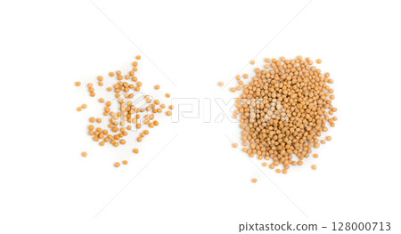 Dry yellow mustard seeds isolated on white background 128000713