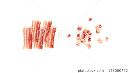 Cured carbonara pork isolated, raw smoked bacon, streaky brisket on white background 128000732