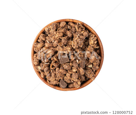 Chocolate Granola Pile Isolated, Cocoa Muesli Breakfast, Crunchy Cereals, Oatmeal Muesli Chocolate Granola Pile Isolated, Cocoa Muesli Breakfast, Crunchy Cereals, Oatmeal Muesli 128000752