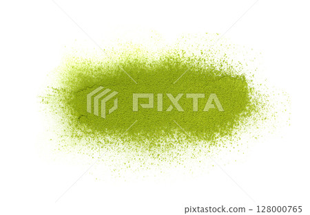 Matcha powder isolated, green tea dust pile, spirulina flour, powdered chlorella, dry extract 128000765