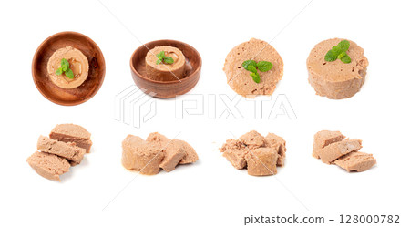 Pet Food, Wet Food for Cats, Dog Canned Pate, Soft Pet Food on White Pet Food, Wet Food for Cats, Dog Canned Pate, Soft Pet Food on White 128000782