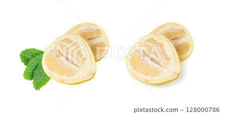 Pomelo Fruit Halves Isolated on White, Big Yellow Grapefruit Cut, Healthy Diet Pummelo, Whole Pomelo Pomelo Fruit Halves Isolated on White, Big Yellow Grapefruit Cut, Healthy Diet Pummelo, Whole Pomelo 128000786