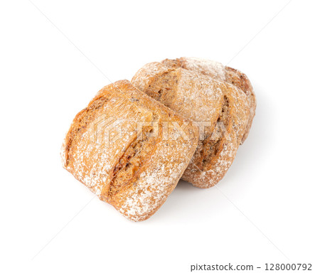 Brown rye bun, square gluten free bread, whole grain healthy breakfast bread 128000792