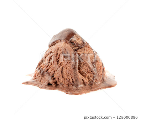 Melted chocolate ice cream isolated, real melting cocoa icecream drops, chocolate ice stain Melted chocolate ice cream isolated, real melting cocoa icecream drops, chocolate ice stain 128000886