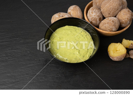 Red mojo rojo and green mojo verde sauces, traditional Tenerife dips, mojo picon dressing Red mojo rojo and green mojo verde sauces, traditional Tenerife dips, mojo picon dressing 128000890