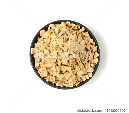 Dry parsley root, dried diced celery cubes, scattered small liquorice pileces, dry vegetable Dry parsley root, dried diced celery cubes, scattered small liquorice pileces, dry vegetable 128000892