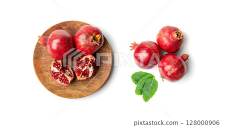 Pomegranate Isolated, Red Ripe Fruit, Fresh Sweet Organic Pomegranates Pomegranate Isolated, Red Ripe Fruit, Fresh Sweet Organic Pomegranates 128000906