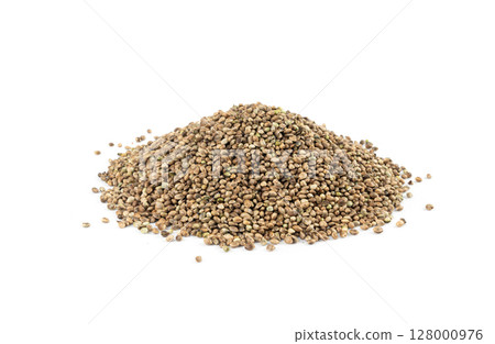 Hemp seeds, cannabis grains, marijuana kernels, oil hempseeds pile 128000976