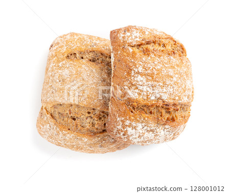 Brown rye bun, square gluten free bread, whole grain healthy breakfast bread Brown rye bun, square gluten free bread, whole grain healthy breakfast bread 128001012