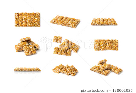 Sunflower Seeds Bar Isolated, Energy Snack with Honey, Sun Flower Seed Muesli Dessert, Protein Candy Bar Sunflower Seeds Bar Isolated, Energy Snack with Honey, Sun Flower Seed Muesli Dessert, Protein Candy Bar 128001025