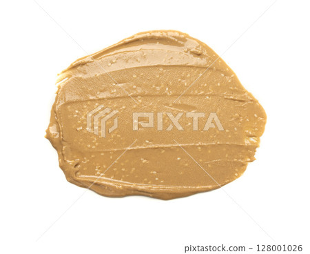 Tahini smear isolated, sesame seeds paste splash, spilled tahina sauce, spill eastern dip Tahini smear isolated, sesame seeds paste splash, spilled tahina sauce, spill eastern dip 128001026