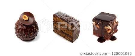 Round Chocolate Mousse Cake Isolated Round Chocolate Mousse Cake Isolated 128001053
