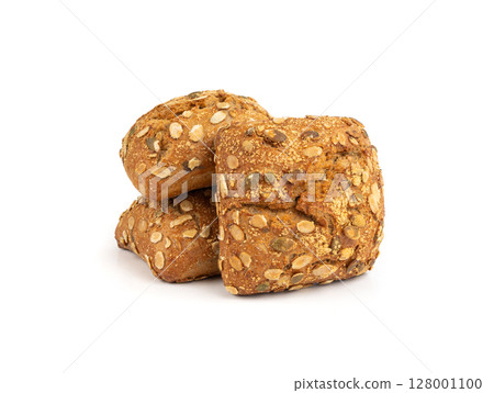 Pumpkin seeds bread isolated, breakfast roll with pepita seeds. Fitness square bun, healthy burger Pumpkin seeds bread isolated, breakfast roll with pepita seeds. Fitness square bun, healthy burger 128001100