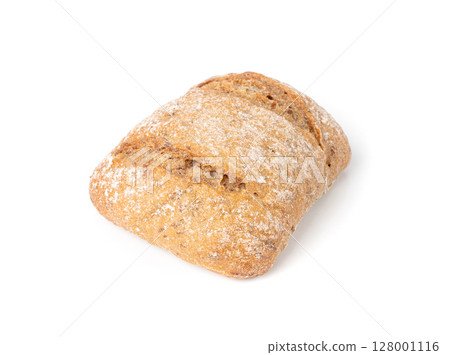 Brown rye bun, square gluten free bread, whole grain healthy breakfast bread 128001116