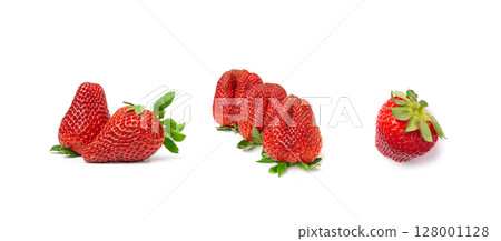 Fresh strawberry pile isolated, whole ripe straw berries, red juicy imperfect strawberri 128001128
