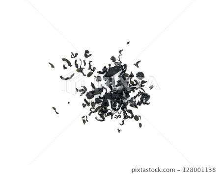 Wakame seaweed pieces isolated, edible raw algae, dry undaria pinnatifida healthy food kelp 128001138