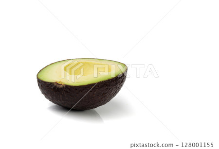 Hass Avocado Half Isolated, Whole Sharwil Set, Brown Avocados Cut, Fresh Alligator Pear, Persea Americana 128001155