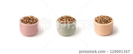Milk thistle seeds, silybum marianum grains, dry blessed milkthistle fruits, variegated thistle kernels 128001167