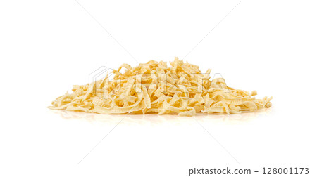 Passatelli spatzle pasta isolated, raw spaetzle noodles, dry homemade german macaroni Passatelli spatzle pasta isolated, raw spaetzle noodles, dry homemade german macaroni 128001173