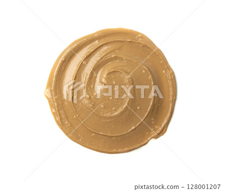 Tahini smear isolated, sesame seeds paste splash, spilled tahina sauce, spill eastern dip Tahini smear isolated, sesame seeds paste splash, spilled tahina sauce, spill eastern dip 128001207