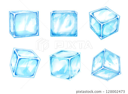 Ice illustration material set Ice cube Square Blue Light blue Ice illustration material set Ice cube Square Blue Light blue 128002473