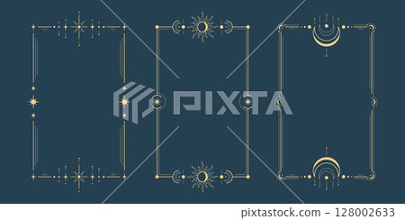 Tarot moon frame set with golden celestial borders Tarot moon frame set with golden celestial borders 128002633