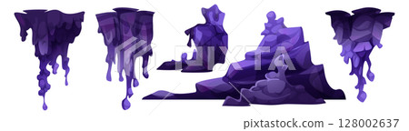 Purple cave stalactites and stalagmites set 128002637