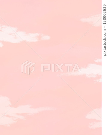 Salmon pink sky and white clouds watercolor background 128002639