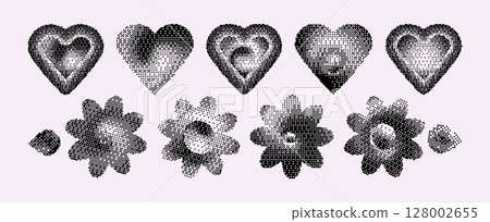 Pixelated y2k hearts and flowers set Pixelated y2k hearts and flowers set 128002655
