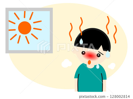 Asian boy suffering from heat stroke indoors Asian boy suffering from heat stroke indoors 128002814