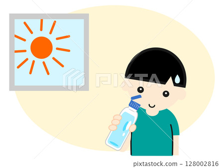 亞洲男孩在室內補水 128002816