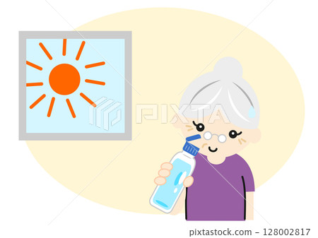 An elderly woman hydrating indoors An elderly woman hydrating indoors 128002817