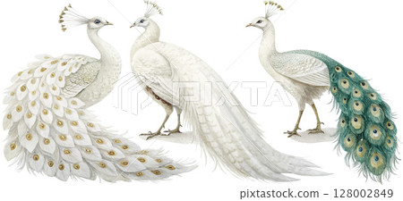 Elegant White Peafowl Trio 128002849