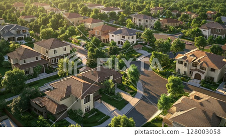 Suburban Dream: A Bird's Eye View of a Lush Neighborhood 128003058